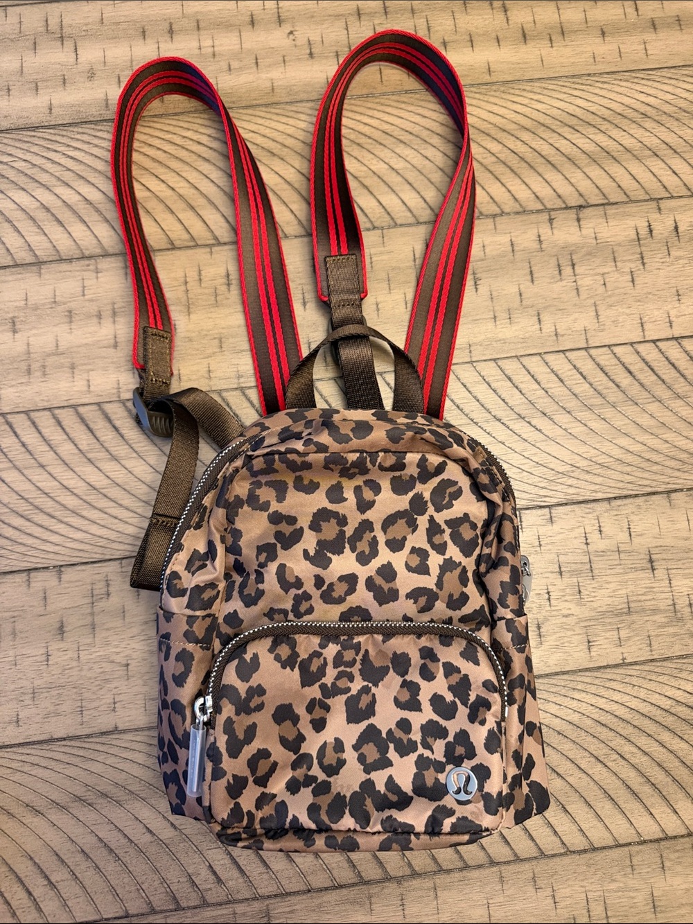 lululemon athletica Leopard-Print Mini Backpack with Red-Trim Straps